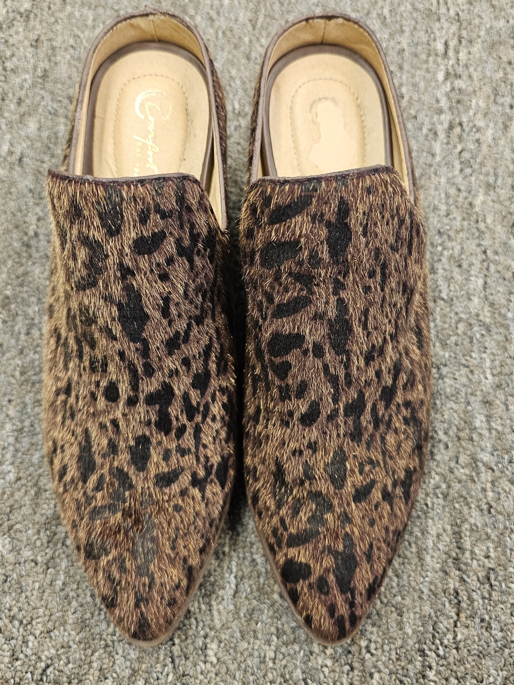 Comfort Est 1946 Leopard Haircalf Pointed Mules  Size 7 Fits Up To Size 8!!